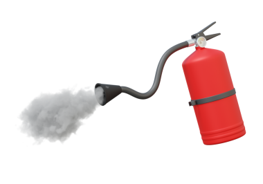 Kırmızı yangın söndürücü dumanı, şeffaf arka planda izole edilmiş. Yanan tehlikeli durum, güvenlik nesnesi, yardım. 3d resimleme