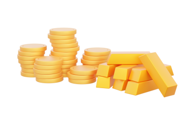 Altın külçeli sikkeleri biriktirir para yönetimi mevduat fonu kazanır hisse senedi ticareti gelir yatırımı büyüyen bütçe bankası faizi, izli arka planda ekonomi. 3d hazırlayıcı