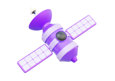 İzole edilmiş şeffaf png arka planda mor uydu simgesi çizgi film stili. Verici evren araştırması internet ağ haberleşme konsepti. 3d hazırlayıcı