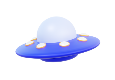 İzole saydam png arka planda 3D UFO uçuruyor. Oyuncak stili uzaylı uzay gemisi modern tasarım çizgi film tarzı kurgu fantazisi. 3d çizim elementleri