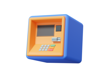 3D otomatik makineyi izole edilmiş şeffaf arkaplana yerleştiriyor. teknoloji dijital ödeme depozito para transferi, işlem, finans tasarrufu, illüstrasyon ögesi