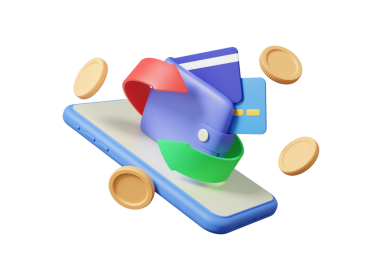 Akıllı telefon bozdurma paraları üzerindeki dijital cüzdan indirimli indirim prim alışverişi çevrimiçi pazarlama satış parası ödeme transferleri izole arka planda. 3d resimleme