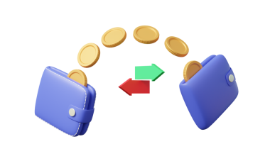3D rending İki cüzdan para aktarım sikkeleri takas ağı üzerinden transfer maliyet ödemeleri izole arka planda uygulama dijital. resimleme