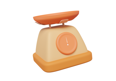 İzole edilmiş arka planda turuncu karikatür tarzı mutfak pulları. diyet ürünleri satıyor. 3d resimleme