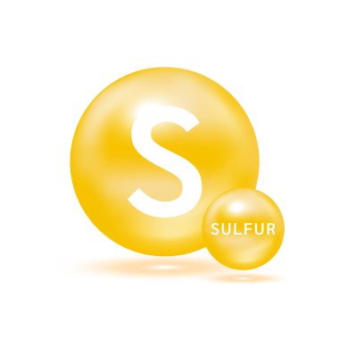 Sulfur molecule models yellow. Ecology and biochemistry concept. Isolated spheres on white background. 3D Vector Illustration. clipart svg vector 