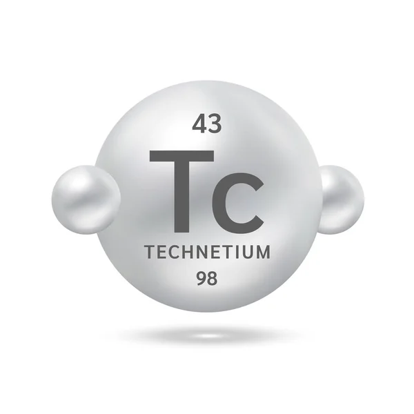 Technetium Molecuul Modellen Zilver Chemische Formules Wetenschappelijk Element Ecologie Biochemie — Stockvector