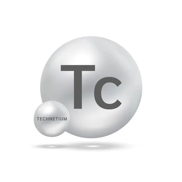 Molécula Technetium Modela Prata Conceito Ecologia Bioquímica Esferas Isoladas Sobre — Vetor de Stock