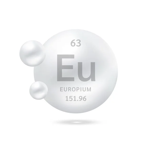 Europium分子模型银和化学公式科学元素 天然气 生态学和生物化学概念 白色背景上的孤立球体 3D矢量图解 — 图库矢量图片