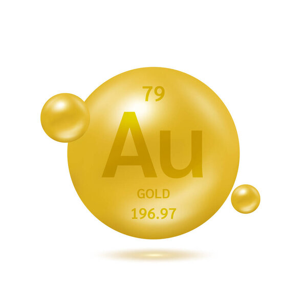 Модели золотых молекул и химические формулы научный элемент. Природный газ. Концепция экологии и биохимии. Изолированные сферы на белом фоне. Вектор 3D.