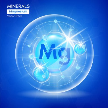 Sağlık için mineraller magnezyum. Mavi mineralli ilaç şablonu kapsülü. Bilimsel araştırma tıbbi ve beslenme takviyesi sağlık hizmeti konsepti. 3B Vektör EPS10