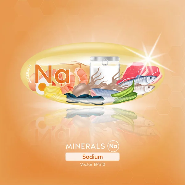 Orange Sodium Mineral Capsules Benefits Healthy Food Vitamins Mineral Fish — Stock Vector