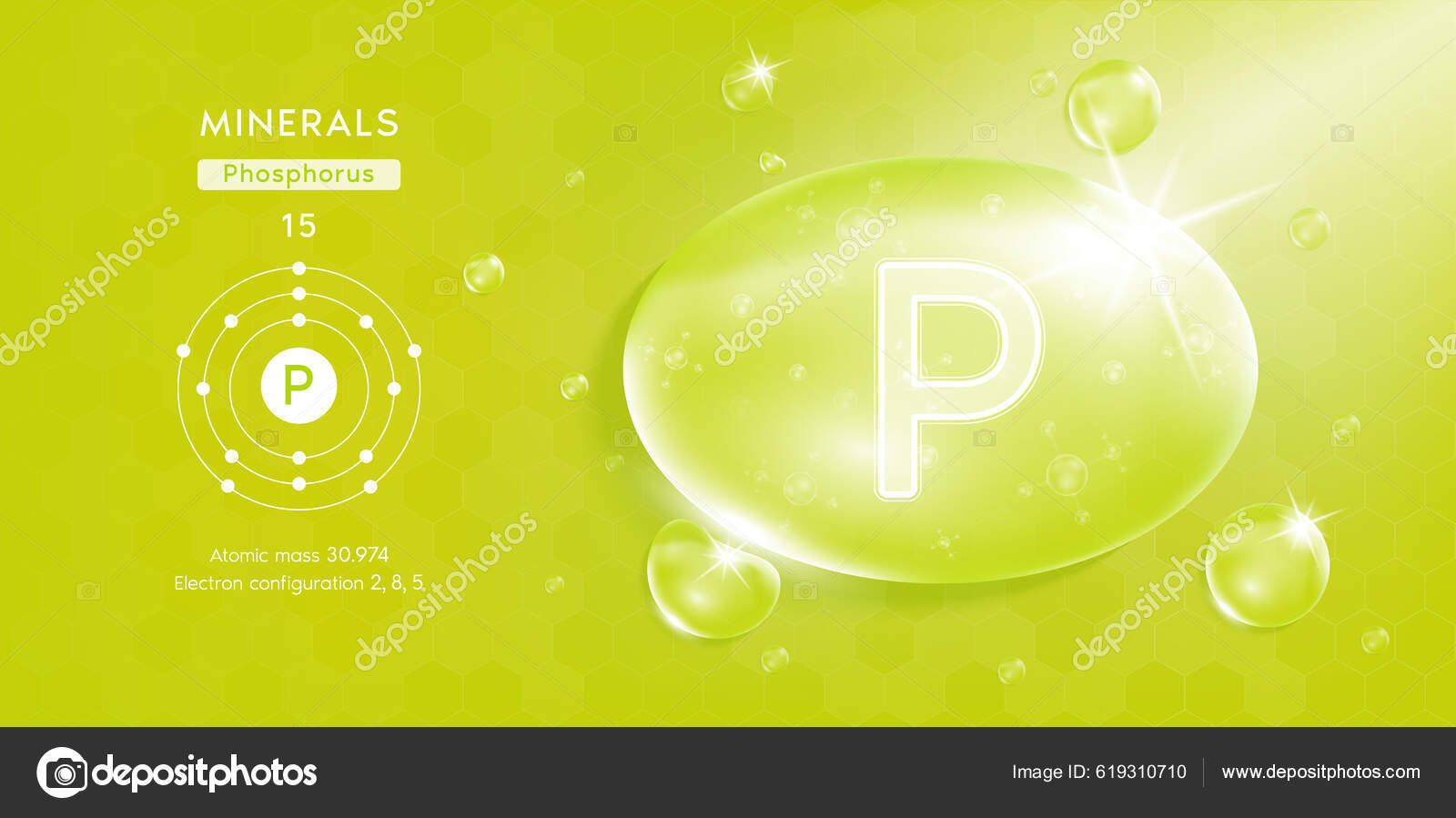 把水矿物质磷倒掉矿物质与天然化学配方的配合物营养健康食品补充剂设计医学和科学概念3D真实感矢量Eps10  图库矢量图©1991kookart@gmail.com 619310710, image size:1600x899