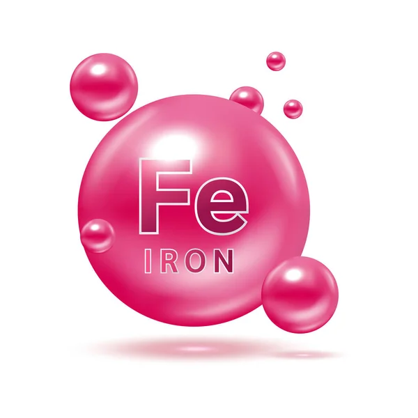Minerals iron and Vitamin for health. Medical and dietary supplement health care concept. Vector EPS10 illustration. Icon 3D pink isolated on a white background.