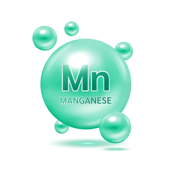 Minerals manganese and Vitamin for health. Medical and dietary supplement health care concept. Vector EPS10 illustration. Icon 3D green isolated on a white background.