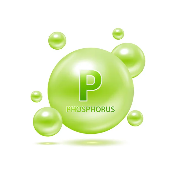 Minerals Phosphorus and Vitamin for health. Medical and dietary supplement health care concept. Vector EPS10 illustration. Icon 3D green isolated on a white background.
