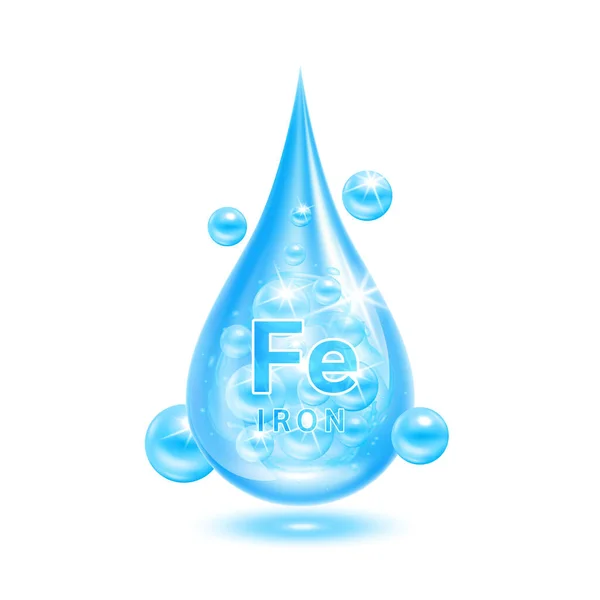 Minerales Hierro Gota Agua Azul Vitaminas Complejas Suplemento Científico Médico — Vector de stock