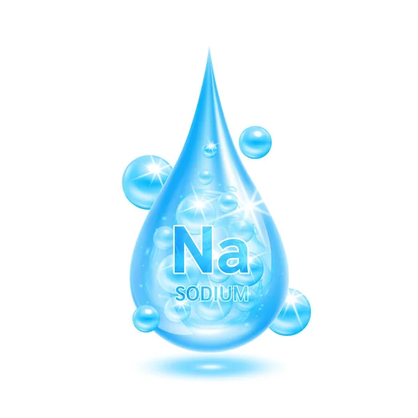 Mineralen Natrium Water Druppel Blauw Vitaminen Complex Wetenschappelijke Medische Voedingssupplement — Stockvector