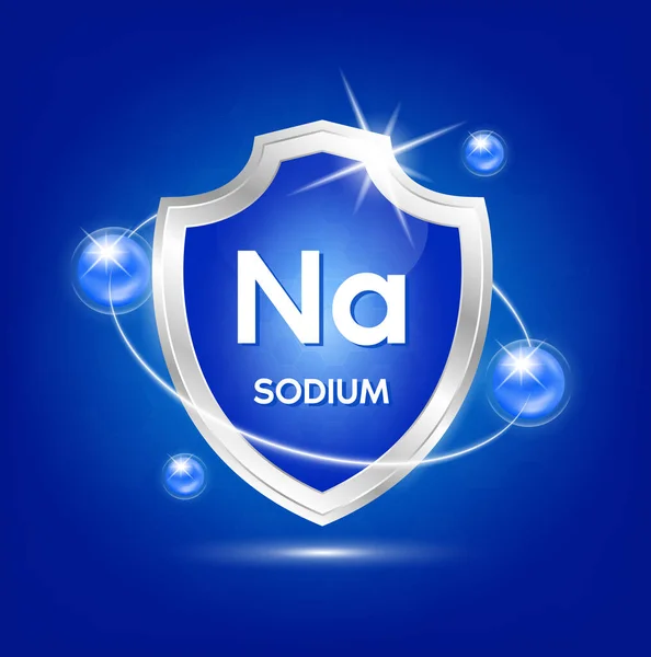 Minerály Sodíkový Štít Modrým Atomem Vitamínovým Komplexem Chraňte Tělo Zůstat — Stockový vektor