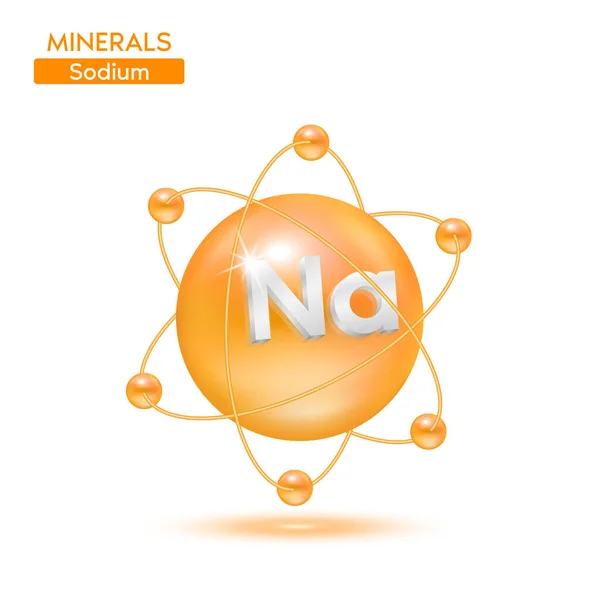 Mineralen Natriumatoom Omgeven Door Elektronen Oranje Ikoon Geïsoleerd Een Witte — Stockvector