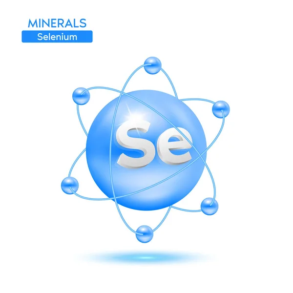 Minéraux Atome Sélénium Entouré Électrons Bleu Icône Isolée Sur Fond — Image vectorielle