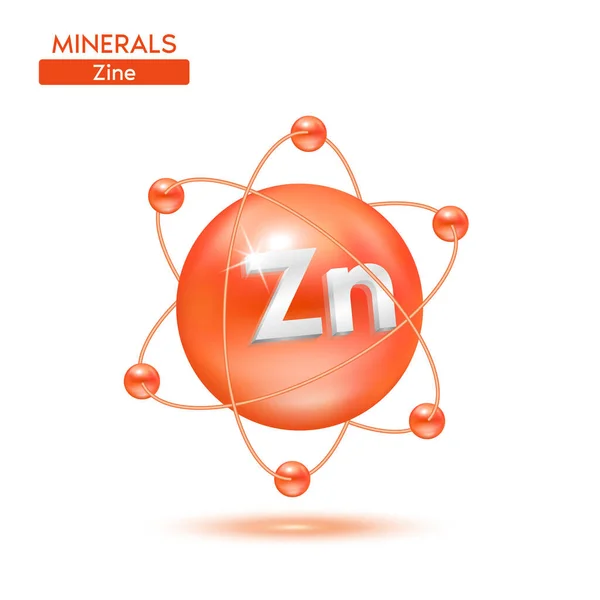 Minerais Átomo Zinco Cercado Por Elétrons Laranja Ícone Isolado Fundo —  Vetores de Stock