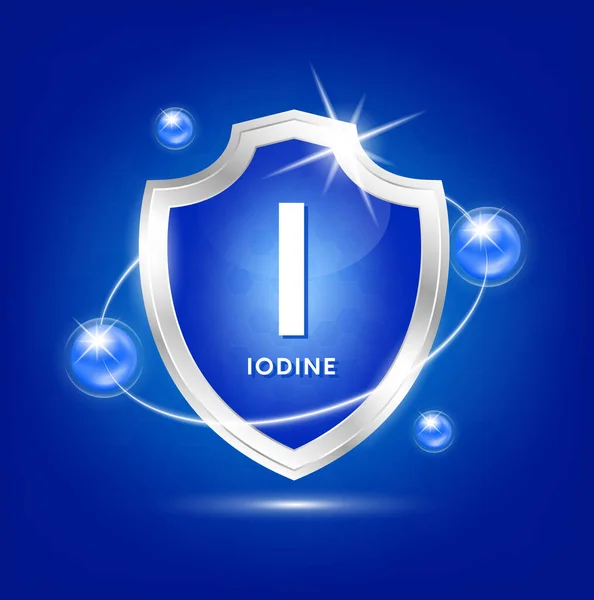 Minerals Iodine Shield Blue Atom Vitamins Complex Protect Body Stay — Stock Vector