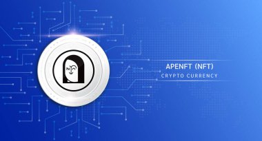 APENFT bozuk para kripto para sembolü. Borsa yatırım ticareti yapan kripto para birimi. Mavi arkaplanda sikke simgesi. Ekonomik trendler finans kavramı. 3B Vektör illüstrasyonu.