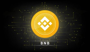 Binance madeni para kripto para sembolü. Borsa yatırım ticareti yapan kripto para birimi. Siyah arkaplanda sikke simgesi. Ekonomik trendler finans kavramı. 3B Vektör illüstrasyonu.