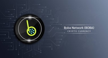 Boba Ağı para şifreli para sembolü. Borsa yatırım ticareti yapan kripto para birimi. Siyah arkaplanda sikke simgesi. Ekonomik trendler finans kavramı. 3B Vektör illüstrasyonu.