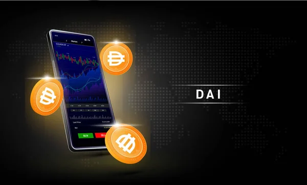 Dai Mynt Och Telefon App För Handel Krypto Valuta Pekskärmen — Stock vektor