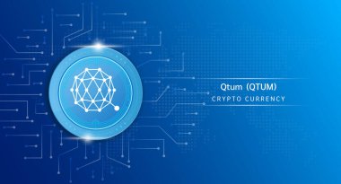 Qtum para kripto para sembolü. Borsa yatırım ticareti yapan kripto para birimi. Mavi arkaplanda sikke simgesi. Ekonomik trendler finans kavramı. 3B Vektör illüstrasyonu.