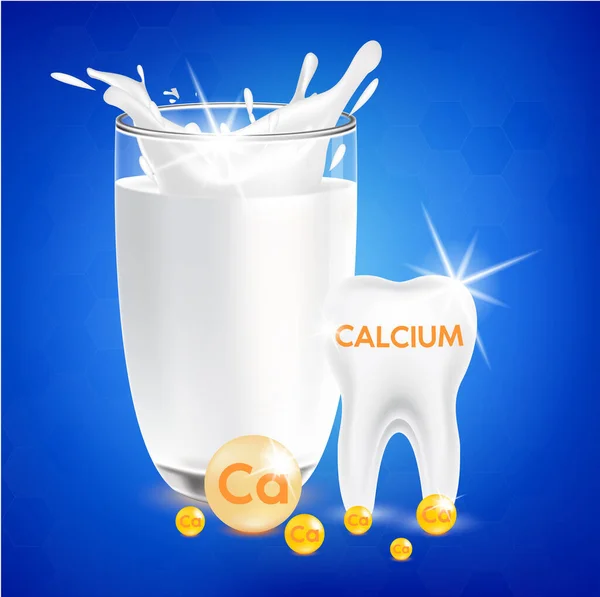 Calcium Tooth Glass Milk Placed Side Side Calcium Mineral Vitamin — Stock Vector