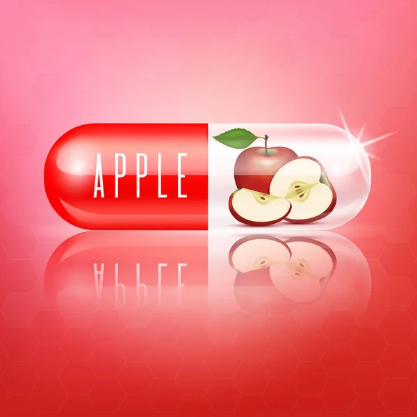 Κόκκινο Μήλο Κάψουλα Βιταμίνης Φύλλα Ιατρικές Έννοιες Και Συμπληρώματα Για — Διανυσματικό Αρχείο