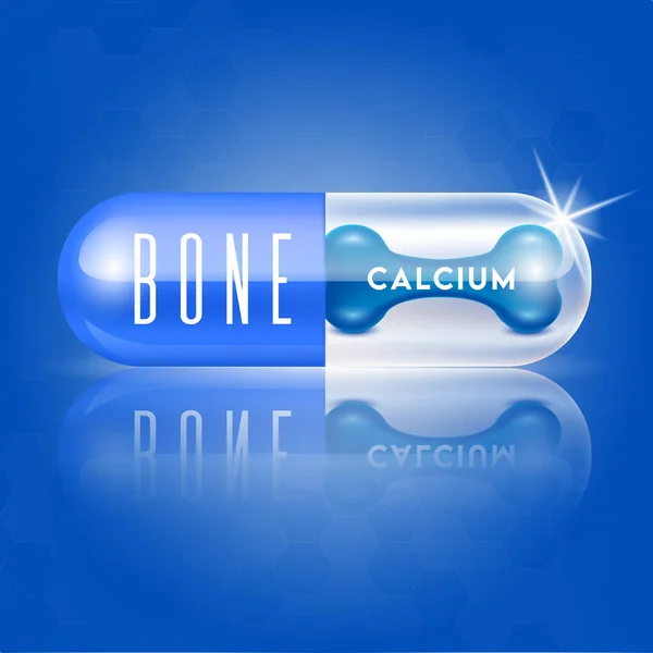 Tulang Dalam Kapsul Vitamin Kalsium Biru Konsep Medis Dan Suplemen - Stok Vektor