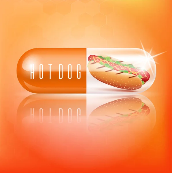 Hot Dog Kapsel Junk Food Ernährung Und Fettiges Cholesterin Wählen — Stockvektor