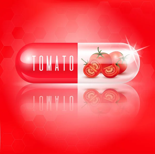 Pomidor Kapsułce Witaminy Pojęcia Medyczne Suplementy Zdrowotne Realistyczna Ilustracja Wektora — Wektor stockowy