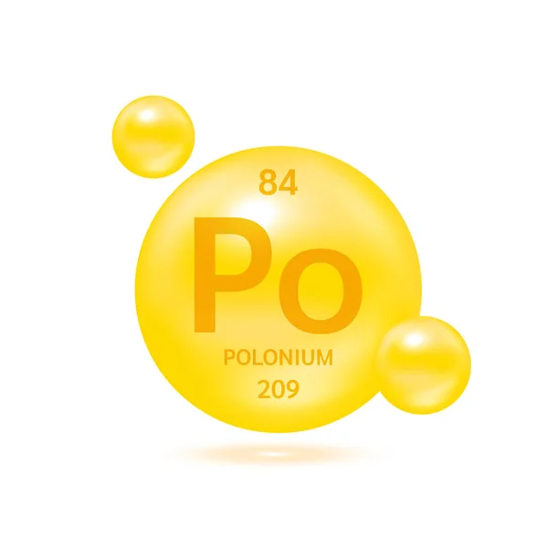 Polonium Molecuul Modellen Gele Chemische Formules Wetenschappelijk Element Aardgas Ecologie — Stockvector