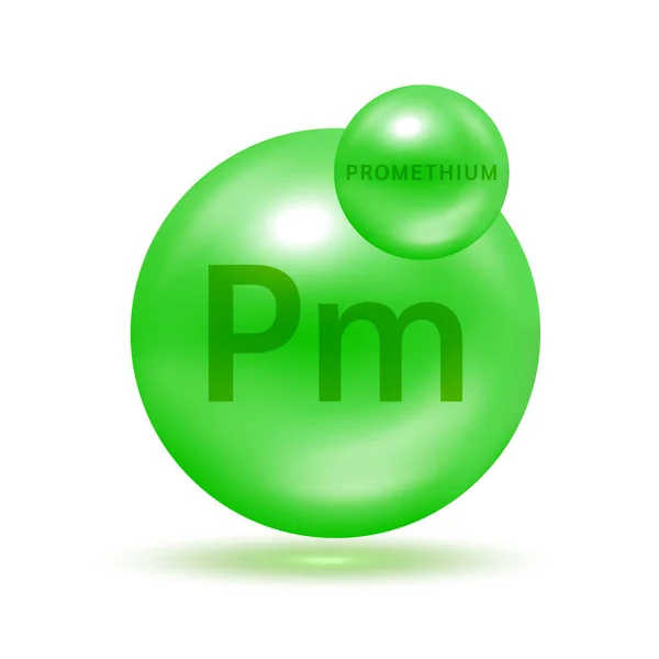 Promethium Molecuul Modellen Groen Ecologie Biochemie Concept Geïsoleerde Bollen Witte — Stockvector