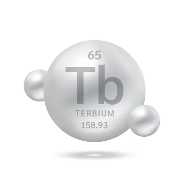 Terbium分子模型银和化学公式科学元素 天然气 生态学和生物化学概念 白色背景上的孤立球体 3D矢量图解 — 图库矢量图片