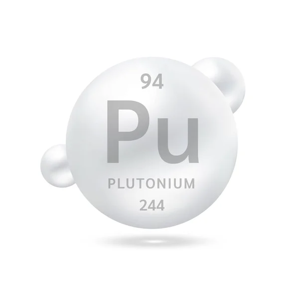 Molecola Plutonio Modelli Argento Formule Chimiche Elemento Scientifico Gas Naturale — Vettoriale Stock
