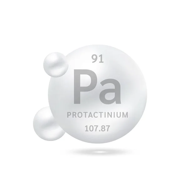Protactinium分子模型银和化学公式科学元素 天然气 生态学和生物化学概念 白色背景上的孤立球体 3D矢量图解 — 图库矢量图片