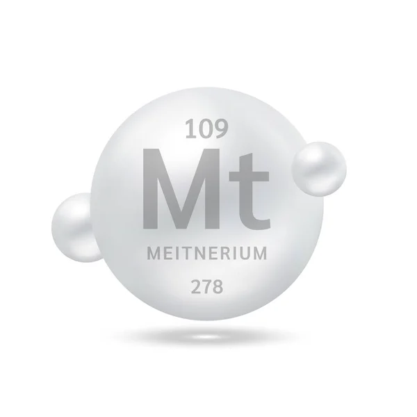 Molekuła Meitnerium Modeluje Srebro Formuły Chemiczne Pierwiastek Naukowy Koncepcja Ekologii — Wektor stockowy