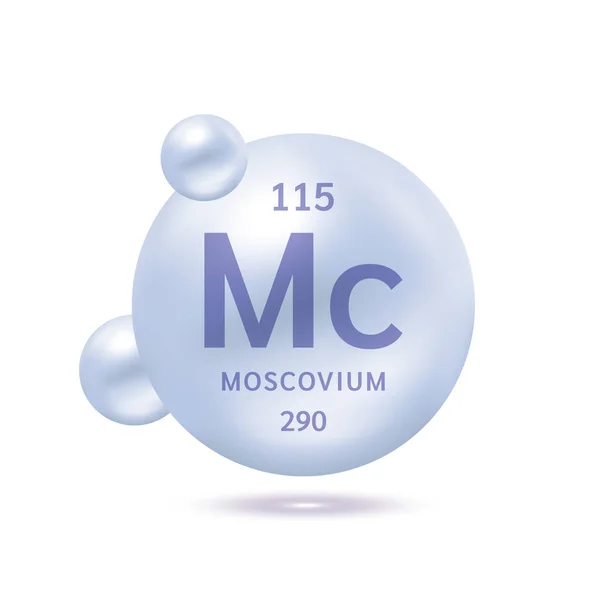 Moscoviummolekül Modelliert Silberviolett Und Chemische Formeln Wissenschaftliches Element Ökologie Und — Stockvektor