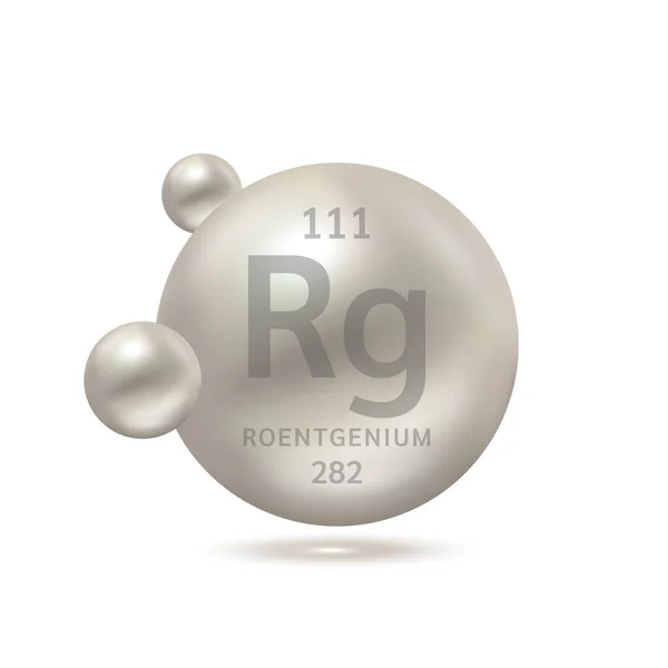 Molekuła Roentgenium Modeluje Srebro Formuły Chemiczne Pierwiastek Naukowy Koncepcja Ekologii — Wektor stockowy