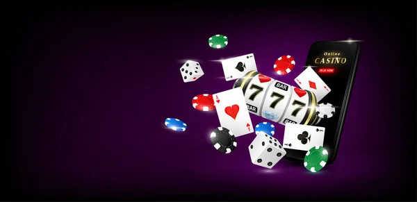 Spel Spelautomat Och Poker Kort Marker Tärningar Flyter Bort Från — Stock vektor