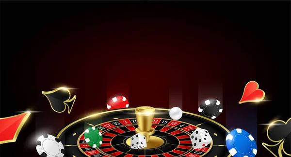 Spel Roulette Marker Poker Och Tärningar Flyter Bort Från Smartphone — Stock vektor