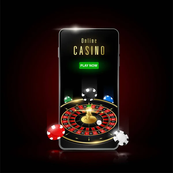 Games Roulette Poker Chips Smartphone Website Design Black Background Online — Stock Vector
