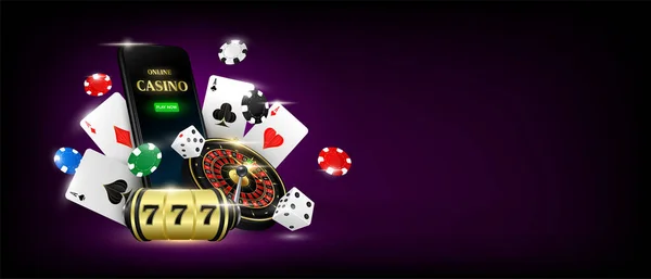 Online Casino Smartphone Spela Kort Roulette Tärningar Och Marker Solid — Stock vektor