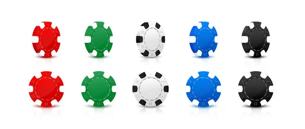 赌场或扑克薯片 用于赌博 娱乐场所的红色 绿色和黑色代币 轮盘赌21点赌博和赢者 冒险和赌博 在白色背景上隔离的游戏晶片3D — 图库矢量图片