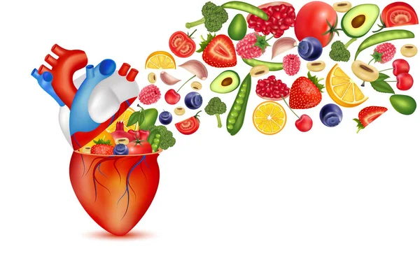 Melhor Comida Para Coração Saudável Nutrientes Essenciais Para Saúde Coração — Vetor de Stock